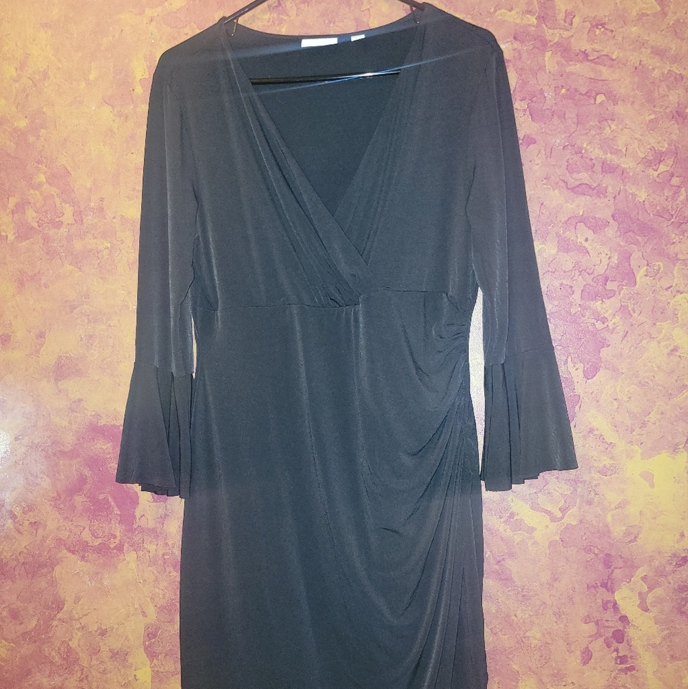 New York & Company Black Ruched Bell Sleeve Sheath Dress